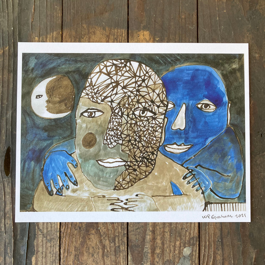The Moon With Geodesic & Blue Man - Print